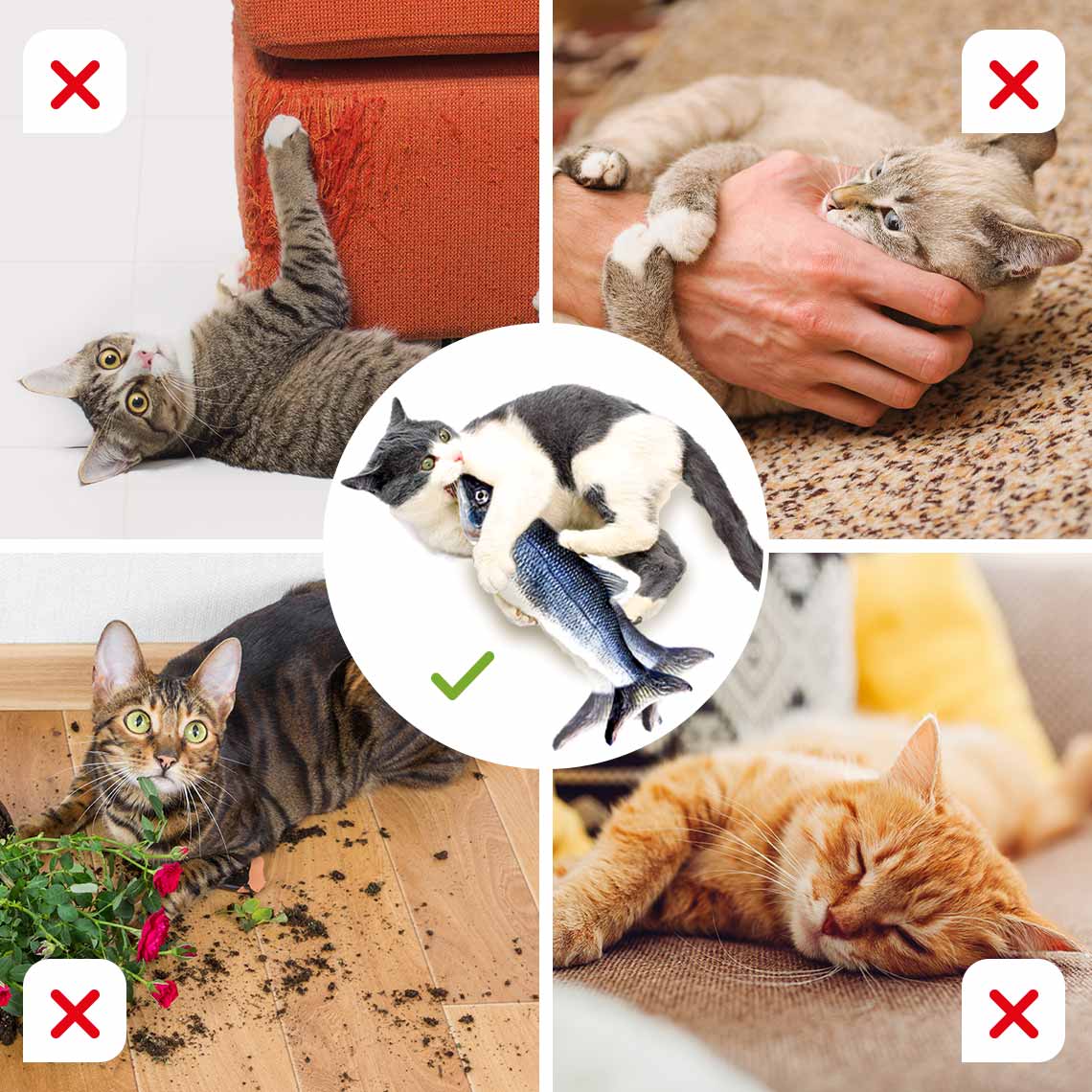 Flippity Fish lenkt Katzen ab und verhindert Kratzen, Beißen oder Zerstörung in der Wohnung.