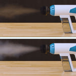 Livington SteamBuddy zeigt sein 2-Stufen-Dampfsystem – oben sanfter Dampf für empfindliche Oberflächen, unten starker Dampf für hartnäckige Verschmutzungen