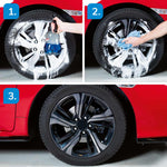 1. Aufsprühen, 2. Abwischen, 3. Sauberer Glanz – Felgenreinigung mit Platinum Amazing Foam.