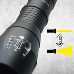 Tac Light mit Zoom-Funktion – Lichtkegel stufenlos einstellbar von breit bis fokussiert.