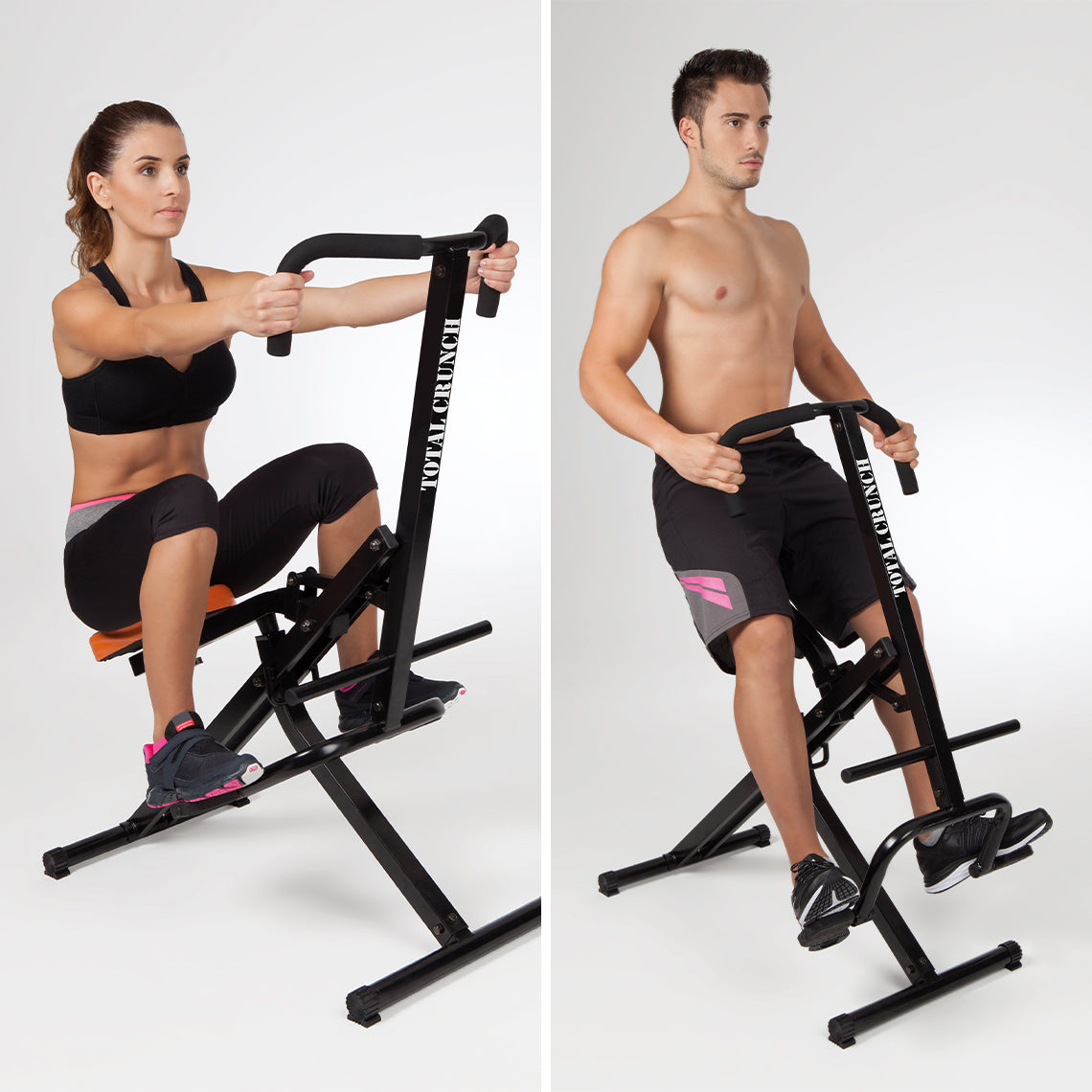 Frau und Mann trainieren mit dem Total Crunch – geeignet für effektives Ganzkörpertraining zu Hause.