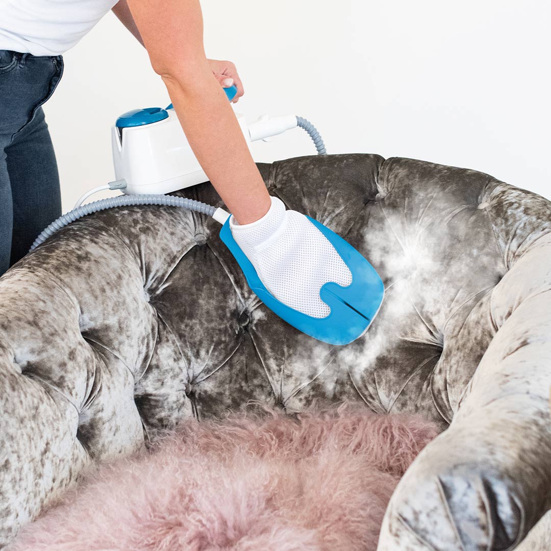 Polstermöbel werden mit dem Livington SteamTouch Dampfreinigungshandschuh hygienisch gereinigt.