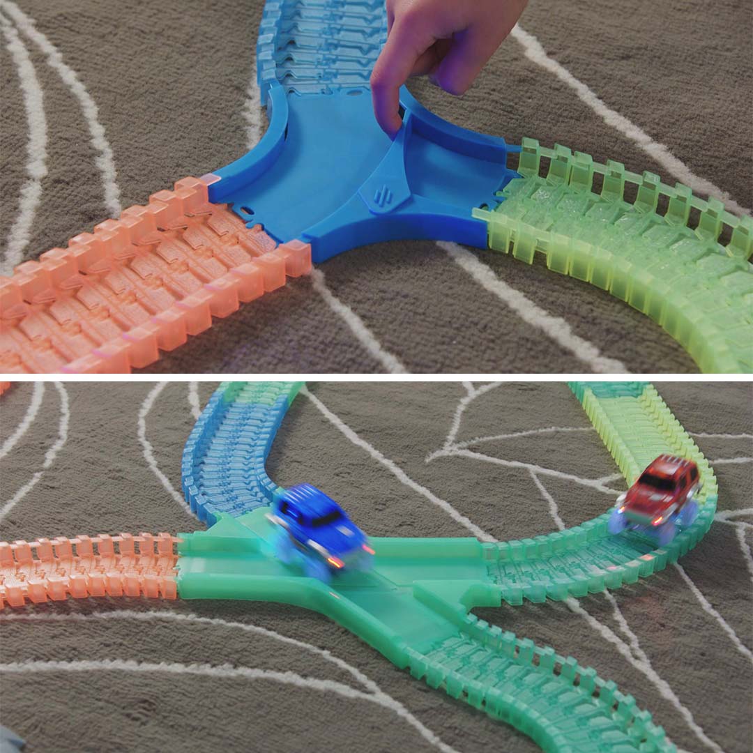Fantastic-Tracks Kreuzung und Spurwechsler, an denen Kinder die Fahrtrichtung der Autos verändern können