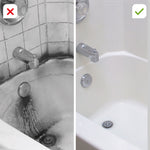 Vorher-nachher Vergleich: Schmutzige Badewanne links, strahlend sauber mit dem Hurricane Spin Scrubber rechts.