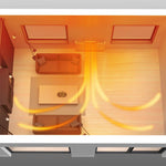 Warmluftzirkulation eines Heizkörpers mit Livington SmartAir Heater in einem Wohnzimmer aus der Vogelperspektive.