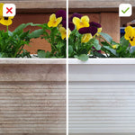Blumenkasten vor und nach der Reinigung mit Freshmo – entfernt selbst hartnäckigen Schmutz sichtbar.