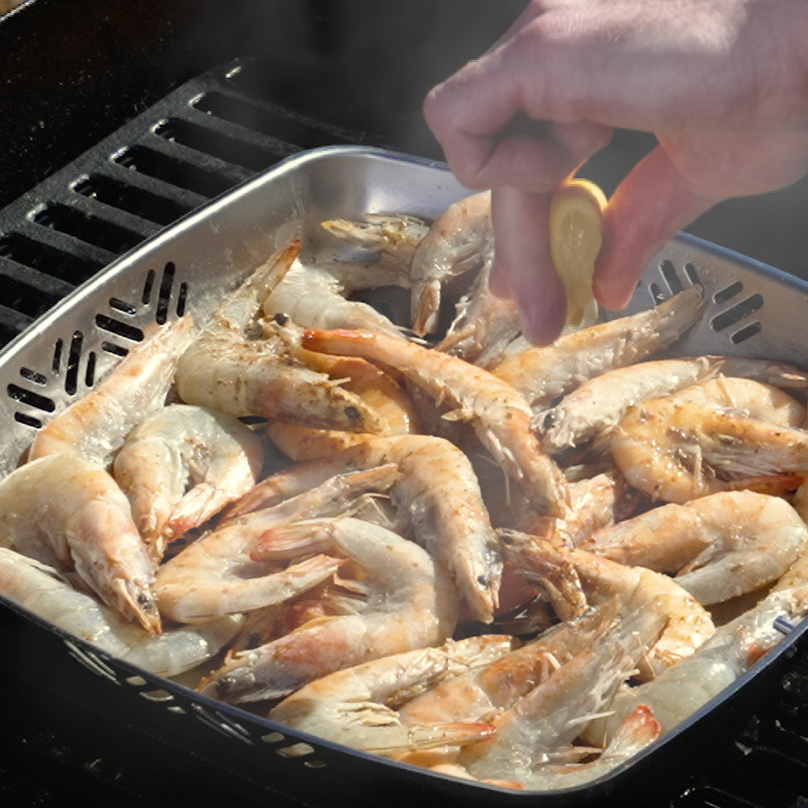 Garnelen auf Grillpfanne