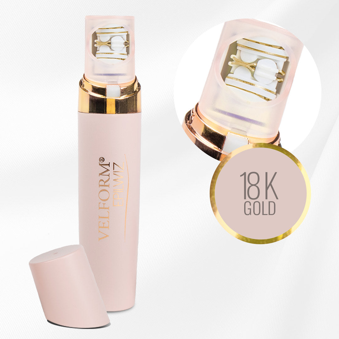 Velform Epilwiz mit 18K Gold-Beschichtung für sanfte und präzise Haarentfernung.