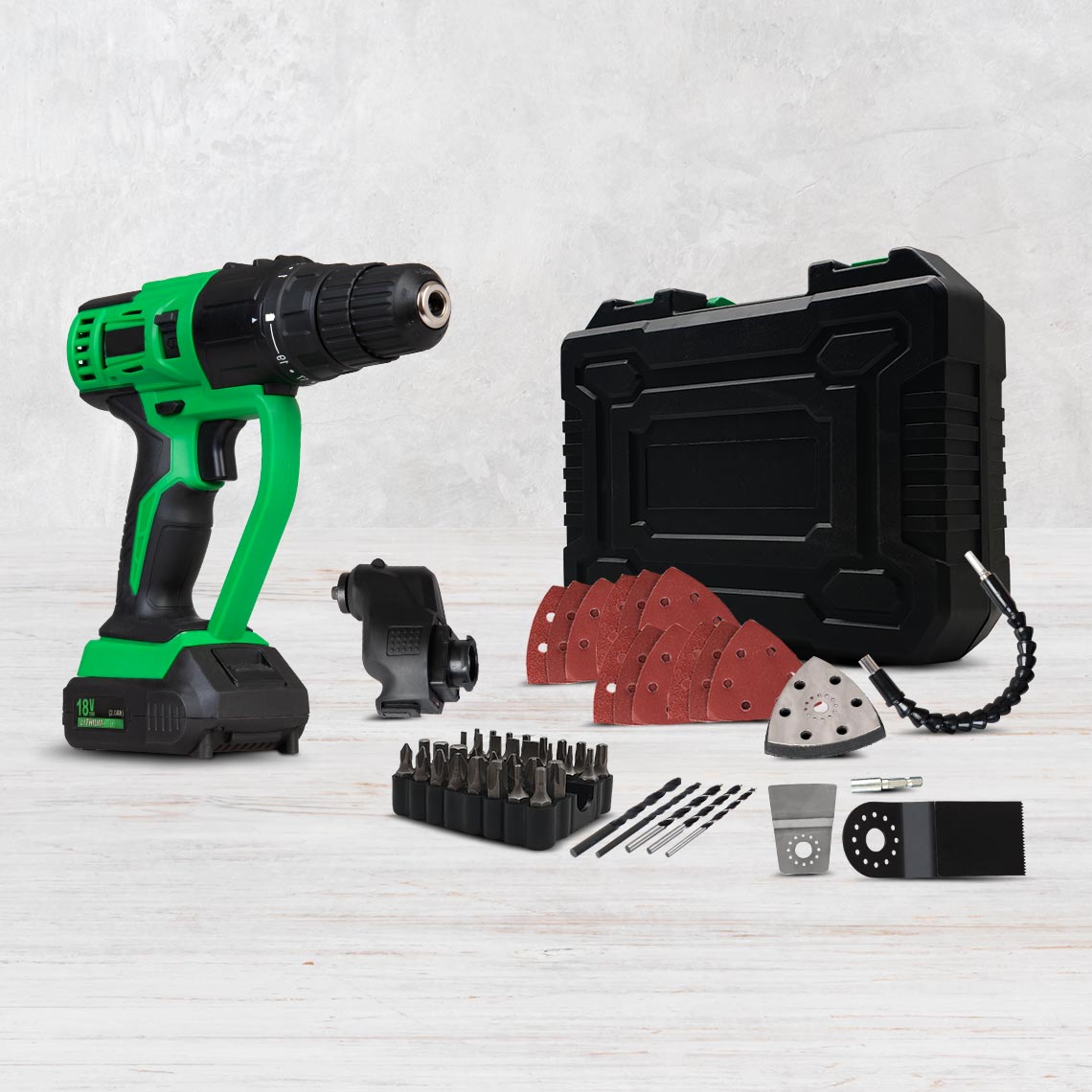 Hammersmith Multitool im Set mit Zubehör und Koffer – alles für Bohren, Sägen, Schleifen, Schrauben in einem System.