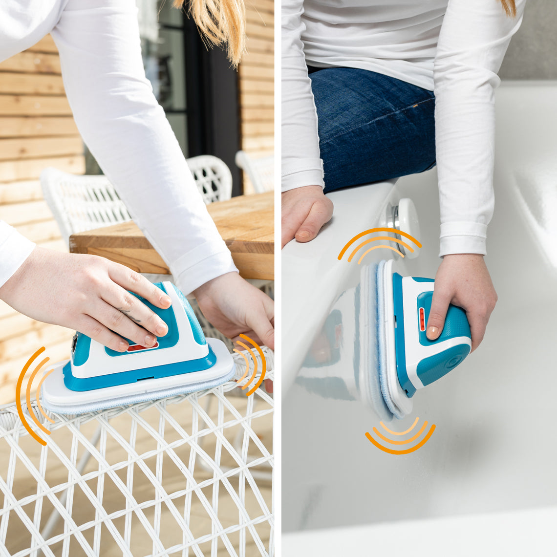 Der Livington MultiScrubber reinigt effizient Gartenmöbel und Badewanne mit vibrierender Reinigungskraft.