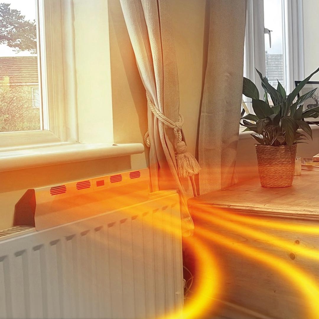 Der Livington SmartAir Heater verbessert die Luftzirkulation, indem er warme Luft vom Heizkörper effizient im Raum verteilt.