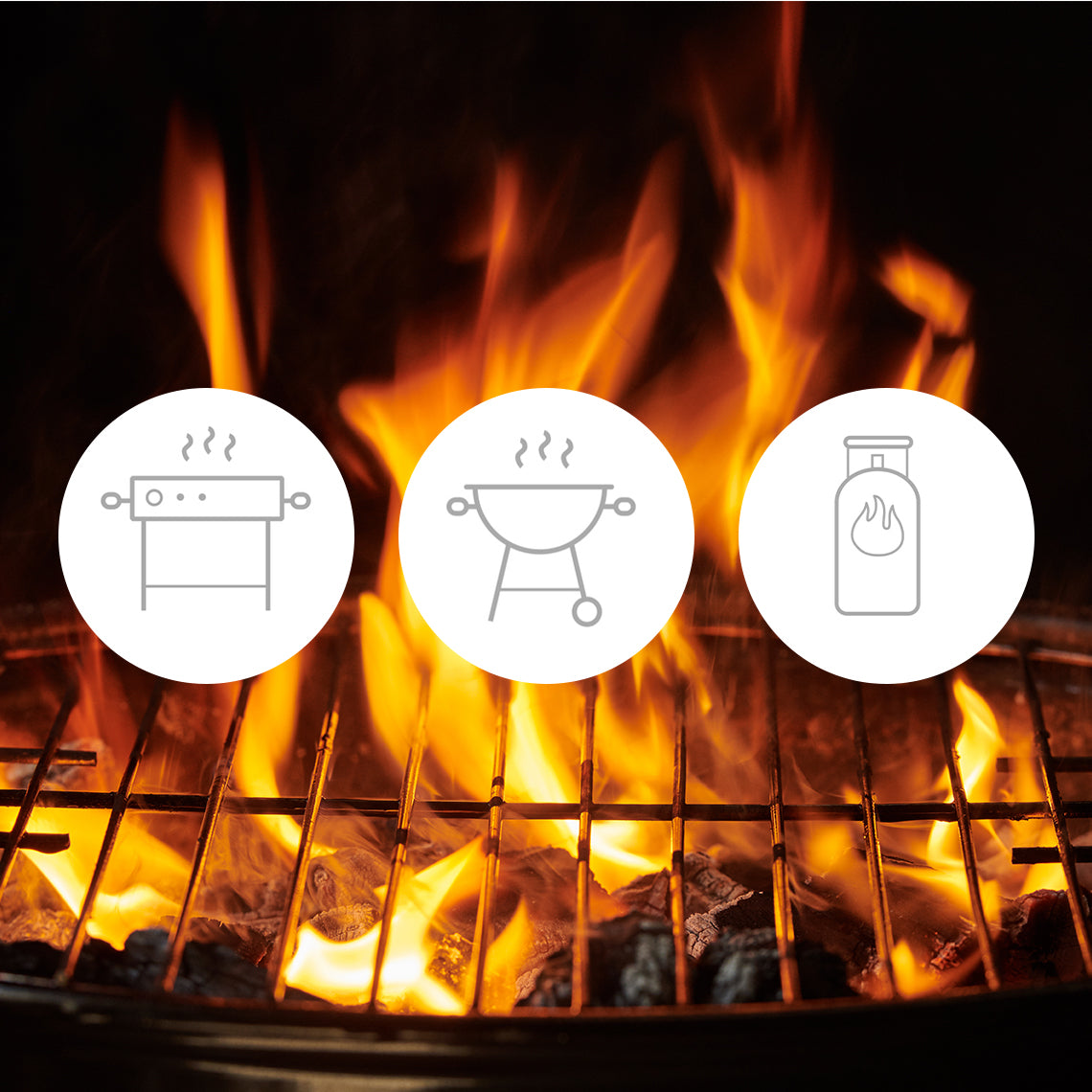 Icons für  Gas-, Elektro- und Kohlegrill