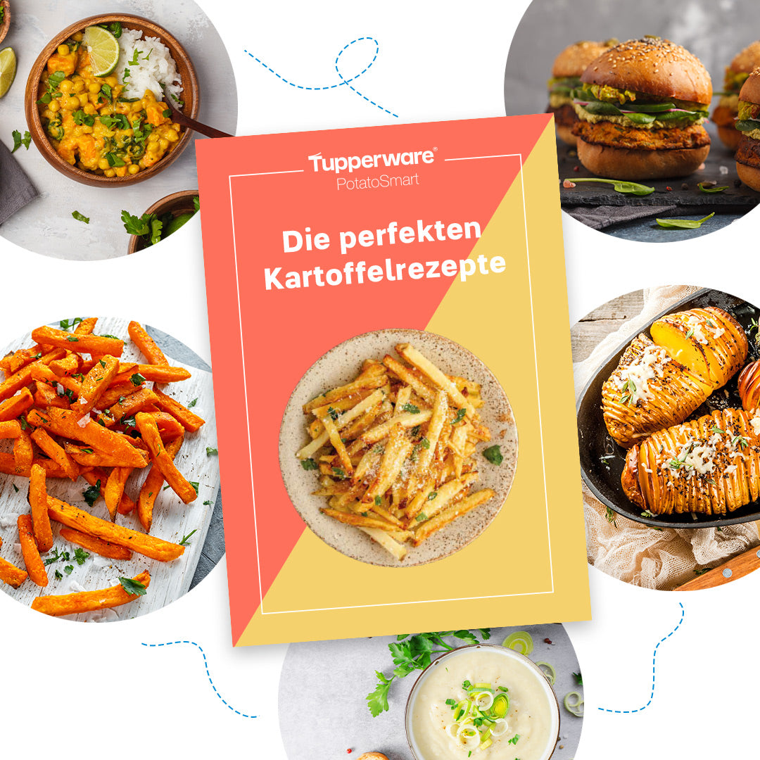 Zum Tupperware PotatoSmart Spar-Set gehört ein Rezeptheft mit vielfältigen Ideen für perfekte Kartoffelgerichte.