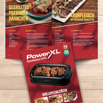 PowerXL Smokeless Grill – Rezeptheft mit Gerichten wie Parmesan-Hähnchen und Kronfleisch mit Balsamico.