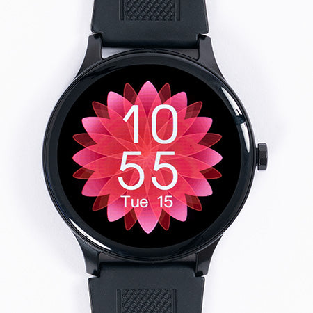Smart Watch-Zifferblatt mit Blüte, digitaler Zeitanzeige und Tag/Datum