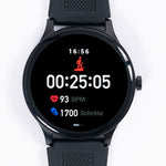 Smart Watch mit sichtbarer Uhrzeit, Timer (z.B. Dauer des Trainings/Laufs), Puls und Schrittzähler