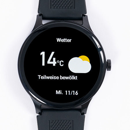 Smart Watch-Zifferblatt mit Temperatur, Wetter-Anzeige und Tag/Datum