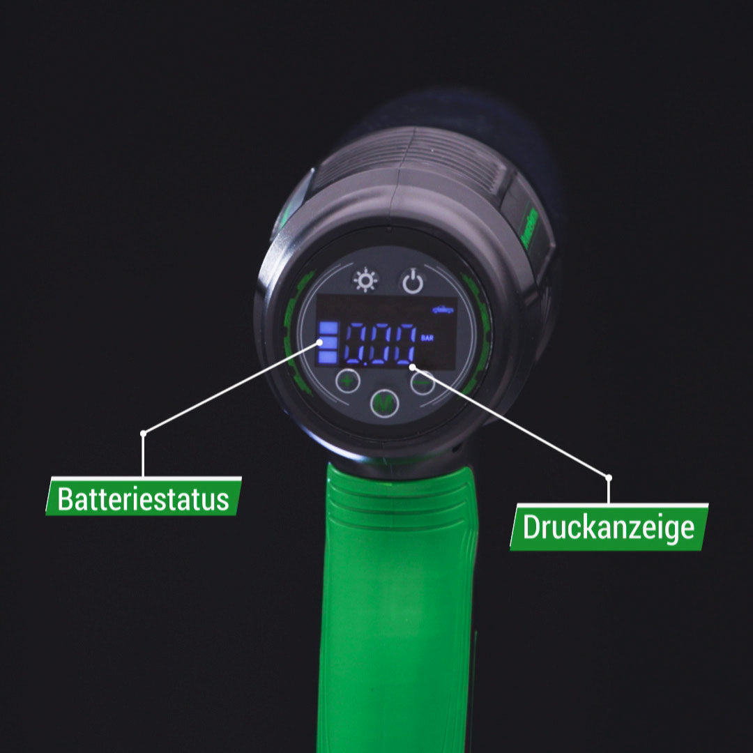 Hammersmith AirStorm mit LCD-Anzeige für Batteriestatus und Druckanzeige.
